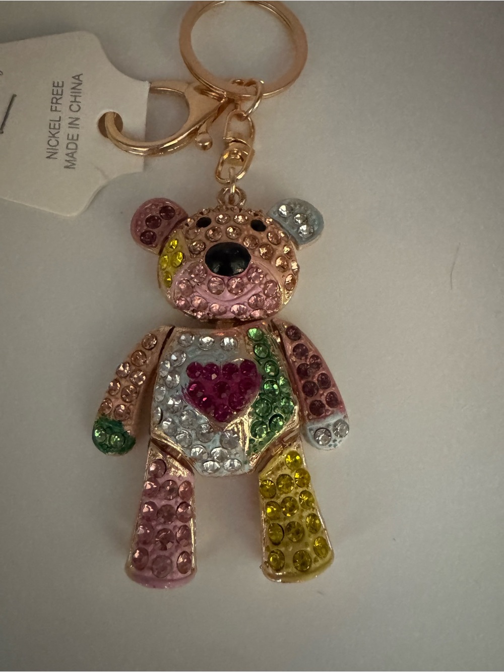 Rhinestone Teddy Bear Keychain - Multicolor